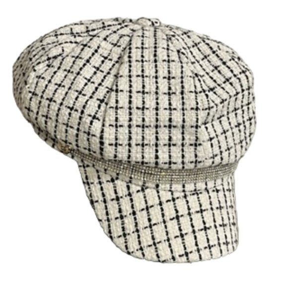 MARCUS ADLER White And Black Newsboy Style Cap With Rhinestone-Trimmed Rim NWT main image 9